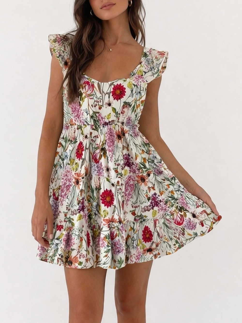 Liberty Love Floral Mini Dress Size S Cottagecore Ruffle Babydoll Tie Back Nwot